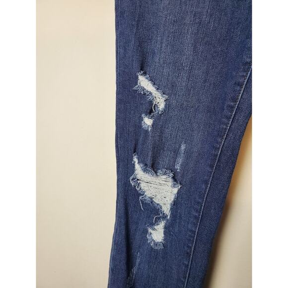 Judy Blue 7/28 MID Rise Skinny Jeans Blue Distressed FRAY RAW Hems Stretch - Picture 3 of 13